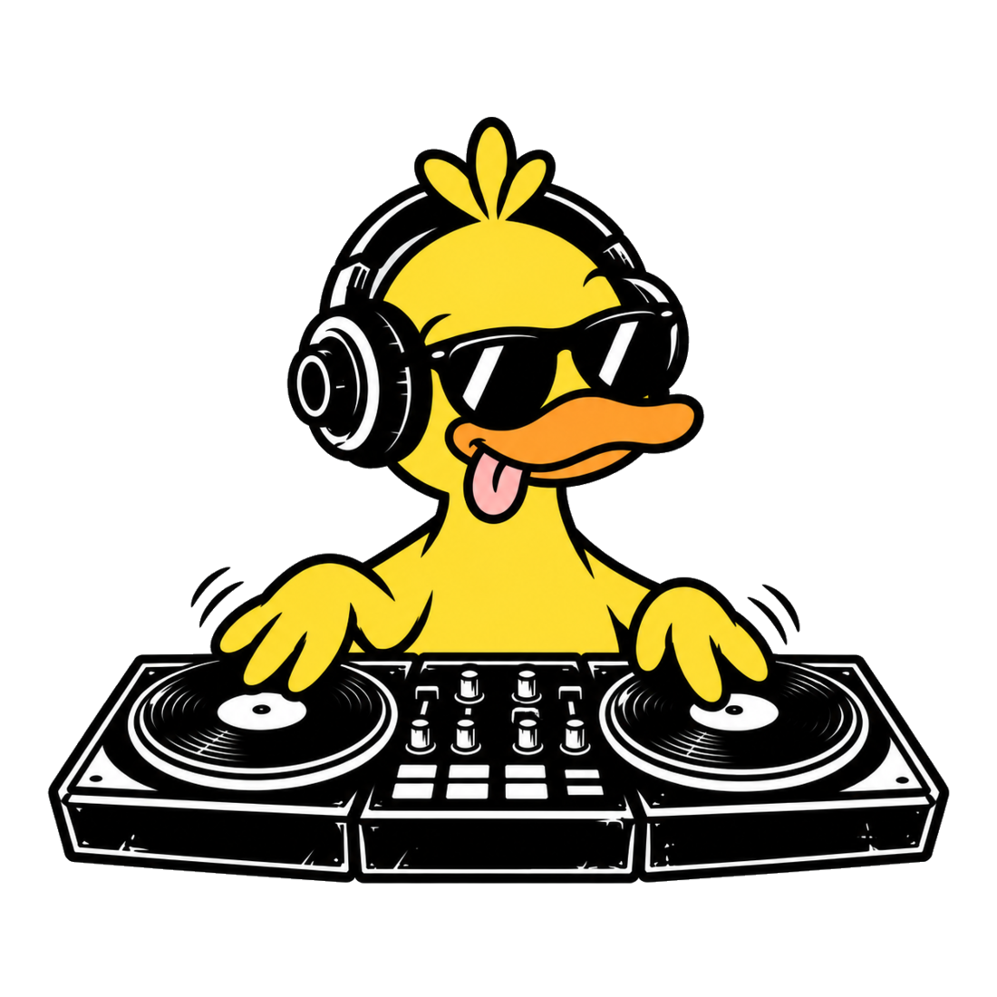 GrooveDuck with DJ deck and sunglasses